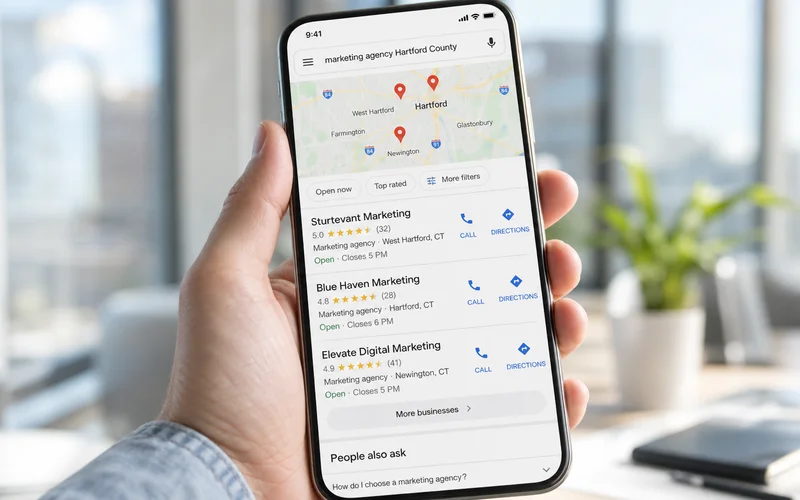 Google Map Pack showing top three local results on smartphone