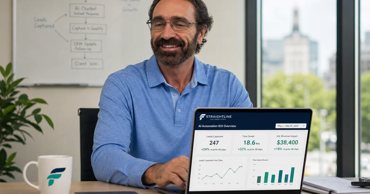 Business owner reviewing AI automation ROI dashboard