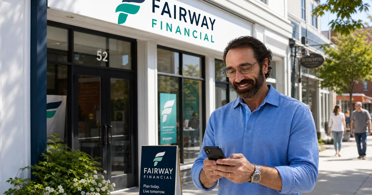 Hartford County small business storefront in summer with customer searching on phone